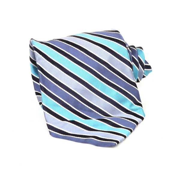 Express Blue Black White Stripe 100% Silk Diagonal Striped Mens Necktie Tie Ties - Picture 1 of 3